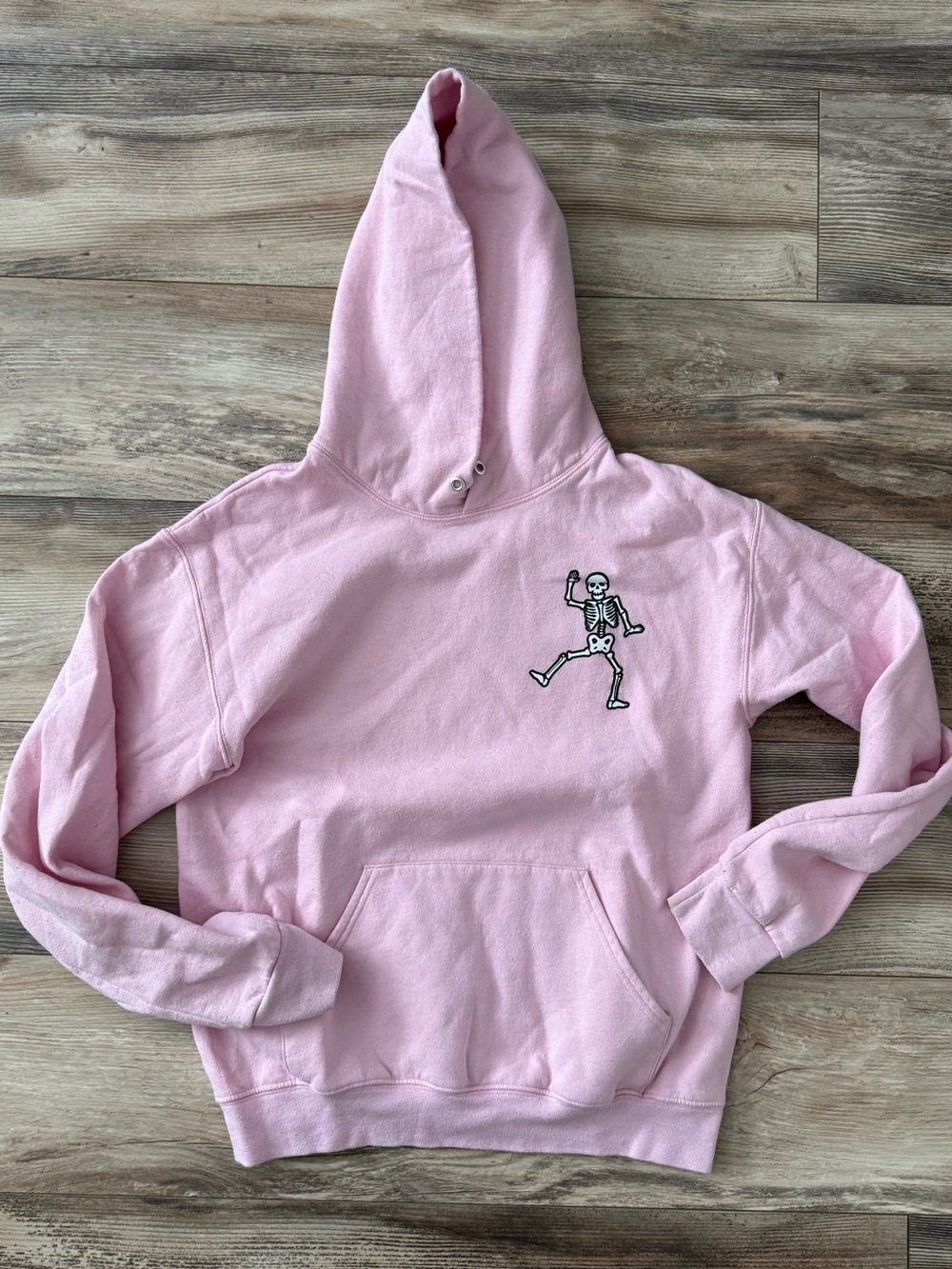 Bowery Supply Pink Skeleton Hoodie Unisex Small skater-style streetwear